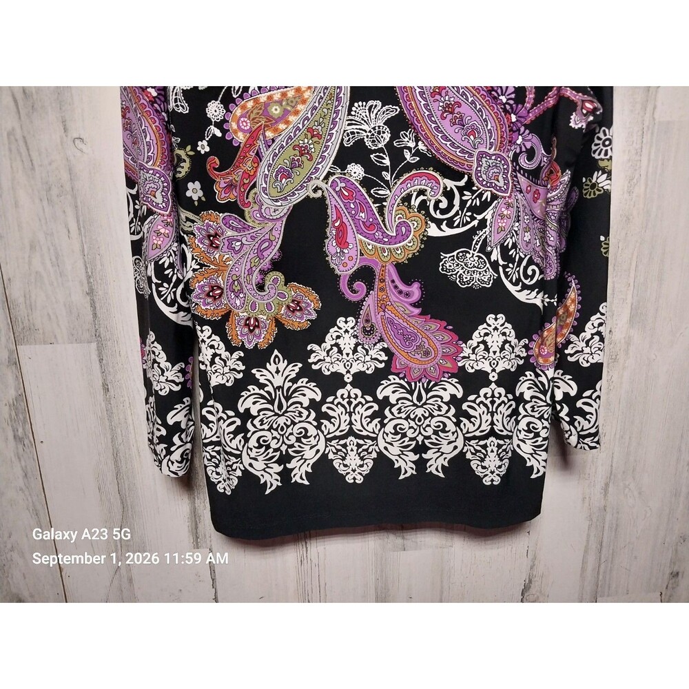 Susan Graver XL Paisley Print 3/4 Sleeve Top - Picture 2 of 5